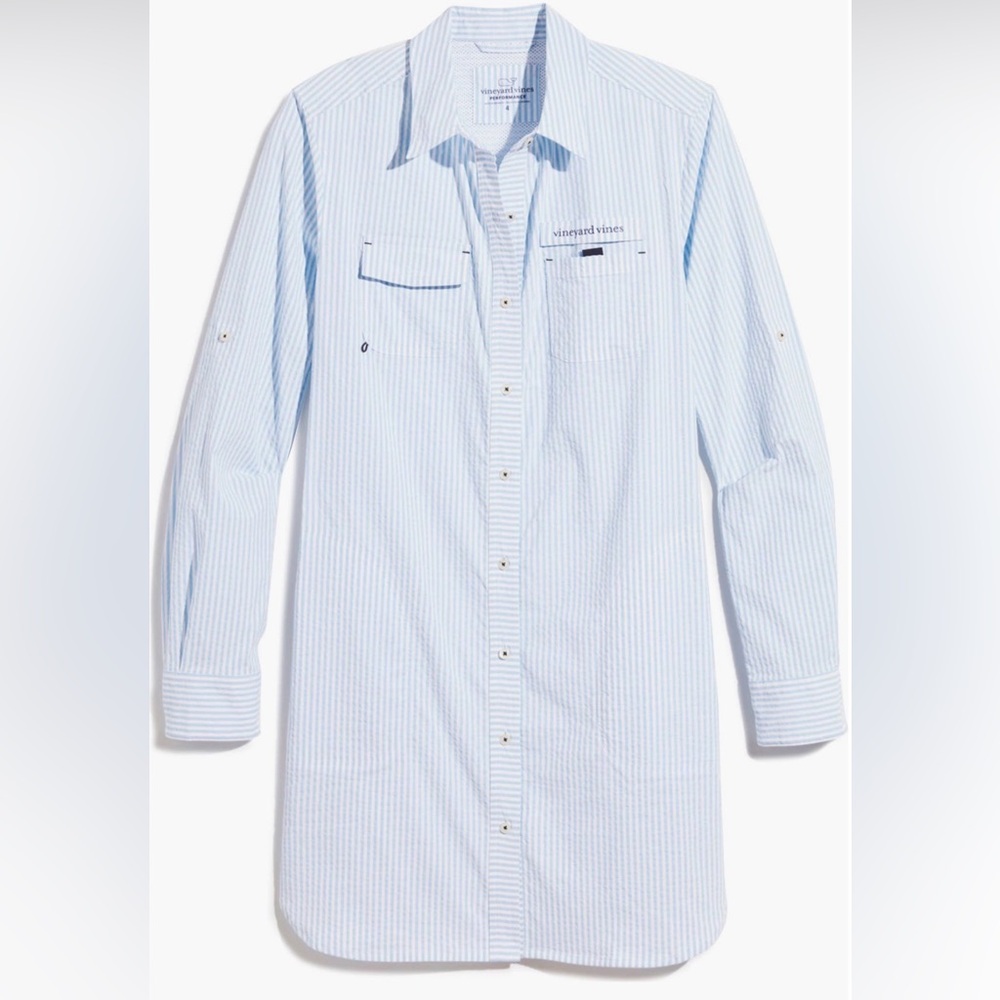 NWT Vineyard Vines Light Blue Striped Cover up shirt dress! Size 8